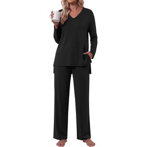image:imagePOPYOUNG Womens Pajama Sets 2 Piece Lounge Set Sleepwear with PocketsBlack