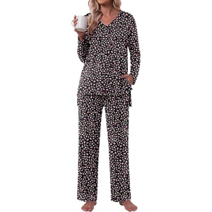 image:imagePOPYOUNG Womens Pajama Sets 2 Piece Lounge Set Sleepwear with PocketsBlack Mix Flowers
