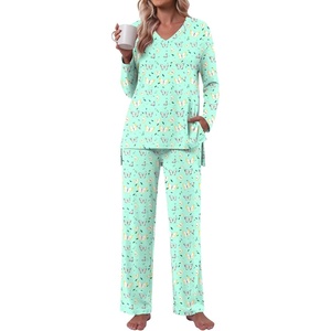 image:imagePOPYOUNG Womens Pajama Sets 2 Piece Lounge Set Sleepwear with PocketsColorful Green Butteriflies