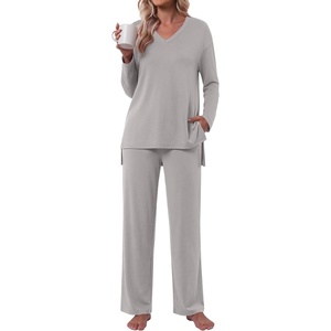 image:imagePOPYOUNG Womens Pajama Sets 2 Piece Lounge Set Sleepwear with PocketsGrey