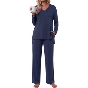 image:imagePOPYOUNG Womens Pajama Sets 2 Piece Lounge Set Sleepwear with PocketsNavy Blue