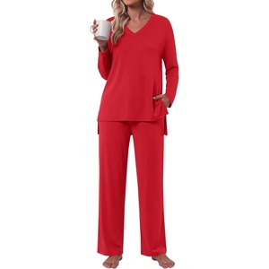 image:imagePOPYOUNG Womens Pajama Sets 2 Piece Lounge Set Sleepwear with PocketsRed