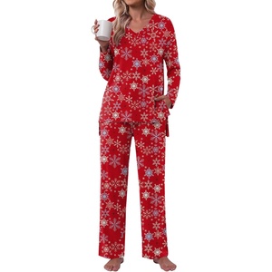 image:imagePOPYOUNG Womens Pajama Sets 2 Piece Lounge Set Sleepwear with PocketsSnowflakered